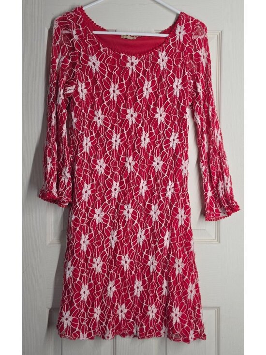 Haani Dresses & Skirts - Haani Lace Dress Medium Red Floral Bell Sleeve Fit Flare Boho Romantic Coquette